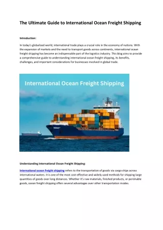 The Ultimate Guide to International Ocean Freight Shipping