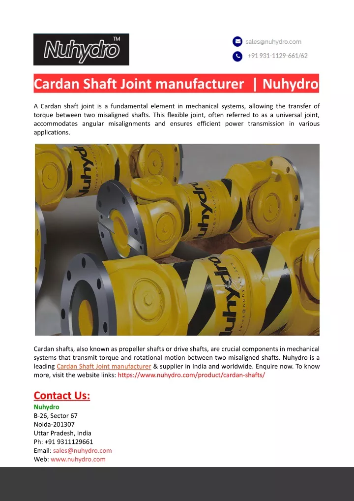 cardan shaft joint manufacturer nuhydro