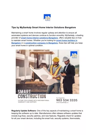 Tips by MySankalp Smart Home Interior Solutions Bangalore