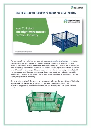 How To Select The Right Wire Basket For Your Industry