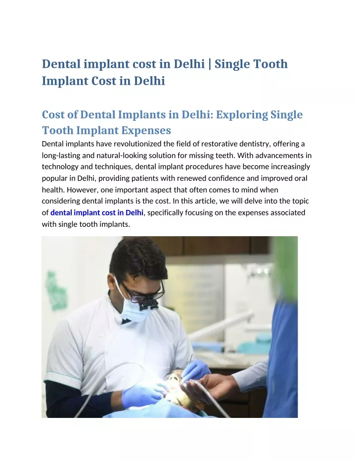 dental implant cost in delhi single tooth implant