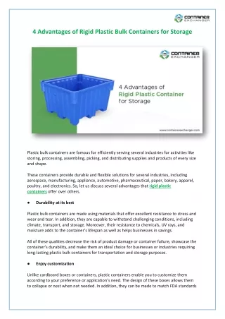 4 Advantages of Rigid Plastic Bulk Containers for Storage