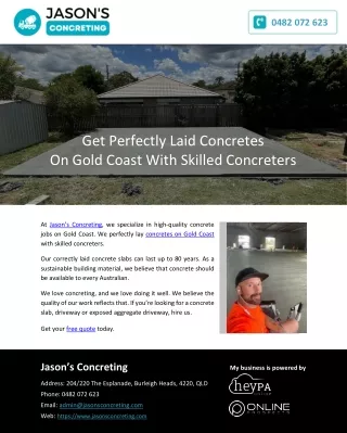 Get Perfectly Laid Concretes On Gold Coast With Skilled Concreters