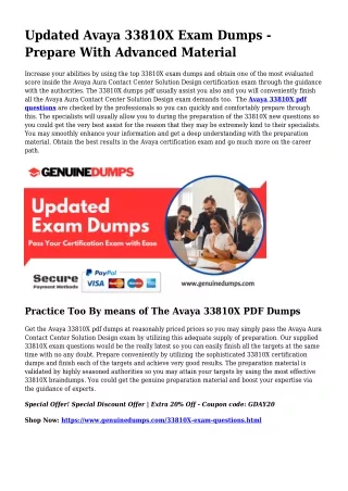 Necessary 33810X PDF Dumps for Top rated Scores