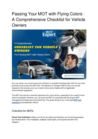 passing your mot with flying colors a comprehensive checklist for vehicle owners