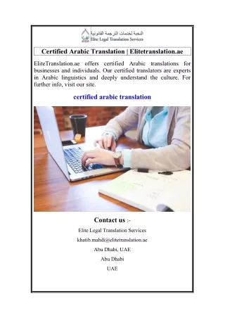 Certified Arabic Translation  Elitetranslation.ae