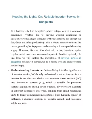 Keeping the Lights On_ Reliable Inverter Service in Bangalore