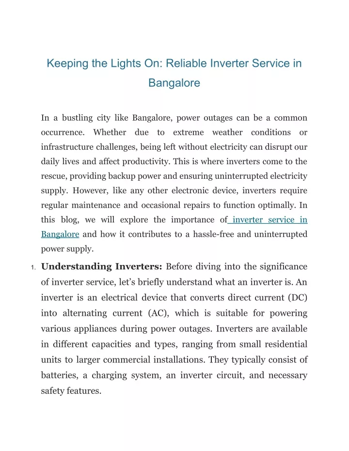keeping the lights on reliable inverter service in