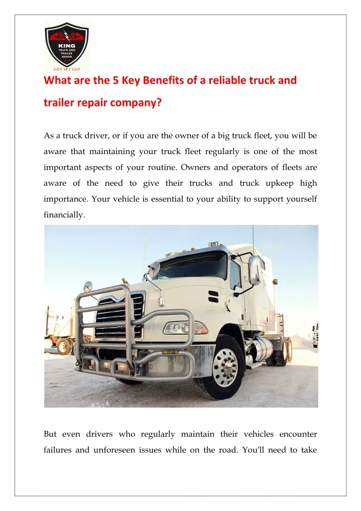 what are the 5 key benefits of a reliable truck