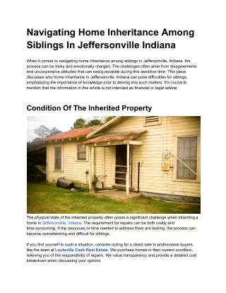 Navigating Home Inheritance Among Siblings in Louisville, Kentucky