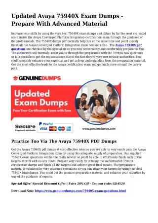 75940X PDF Dumps To Increase Your Avaya Trip