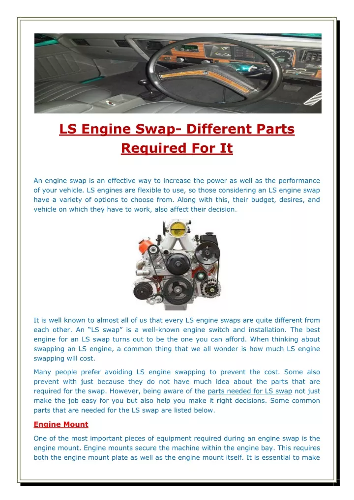 ls engine swap different parts required for it