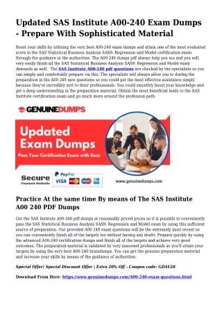 A00-240 PDF Dumps To Quicken Your SAS Institute Quest