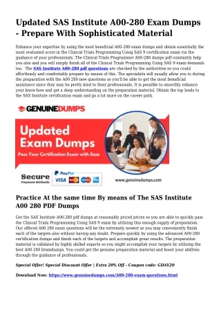 A00-280 PDF Dumps - SAS Institute Certification Made Quick