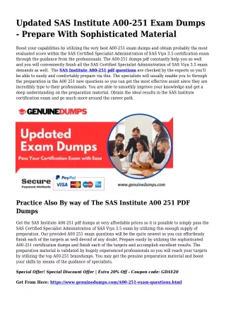 A00-251 PDF Dumps - SAS Institute Certification Created Quick