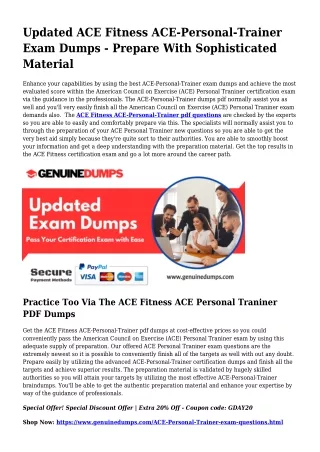 ACE-Personal-Trainer PDF Dumps - ACE Fitness Certification Made Easy