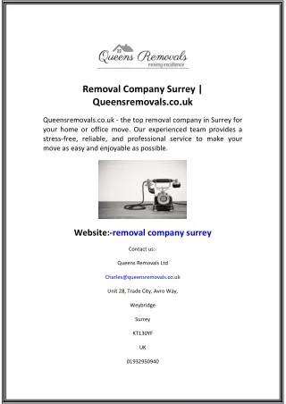 Removal Company Surrey  Queensremovals.co.uk