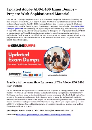 AD0-E406 PDF Dumps - Adobe Certification Created Straightforward