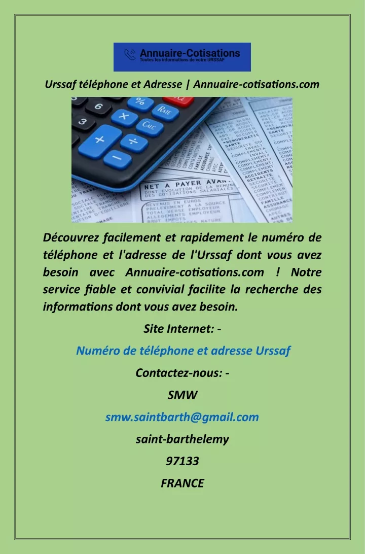 urssaf t l phone et adresse annuaire cotisations