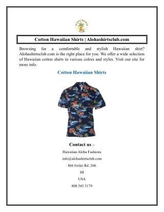 Cotton Hawaiian Shirts  Alohashirtsclub.com