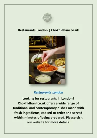 Restaurants London | Chokhidhani.co.uk