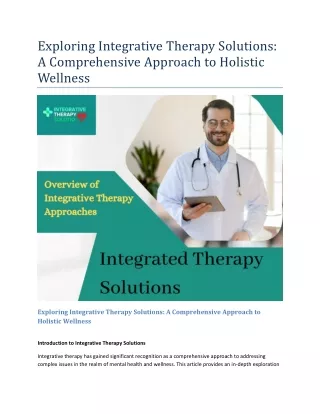 Exploring Integrative Therapy Solutions