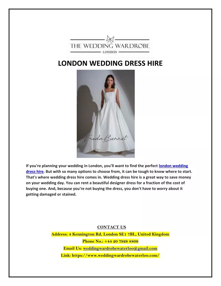 london wedding dress hire