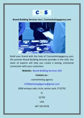 Brand Building Services Usa  Cosmarketingagency