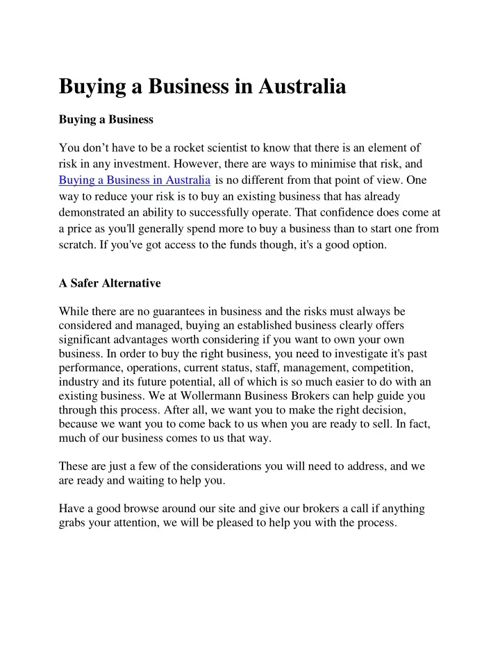 buying a business in australia buying a business