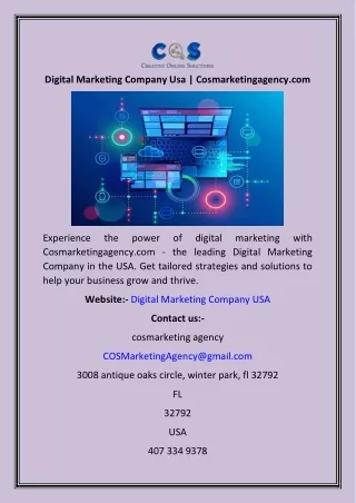 Digital Marketing Company Usa  Cosmarketingagency