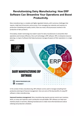 Revolutionizing Dairy Manufacturing How ERP Software Can Streamline Your Operations and Boost Productivity