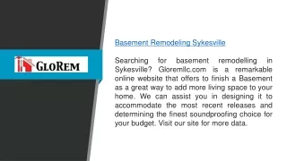 Basement Remodeling Sykesville Gloremllc.com