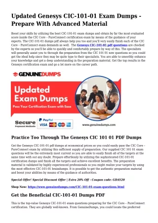 CIC-101-01 PDF Dumps To Speed up Your Genesys Trip