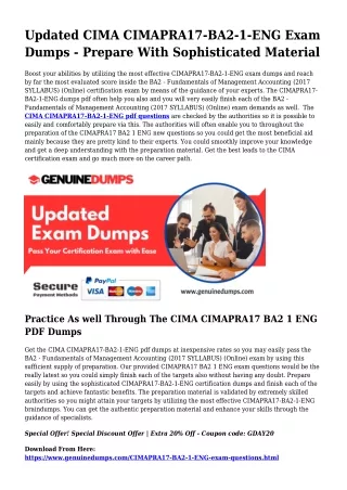 CIMAPRA17-BA2-1-ENG PDF Dumps The Quintessential Supply For Preparation