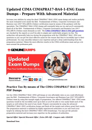 CIMAPRA17-BA4-1-ENG PDF Dumps For Ideal Exam Results