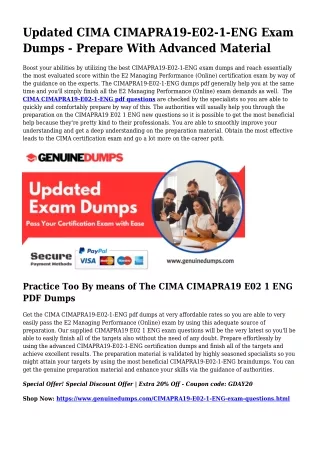Essential CIMAPRA19-E02-1-ENG PDF Dumps for Prime Scores