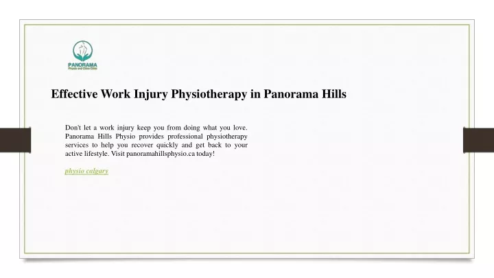 effective work injury physiotherapy in panorama