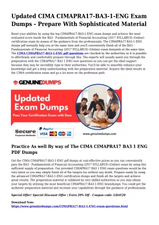 Important CIMAPRA17-BA3-1-ENG PDF Dumps for Leading Scores