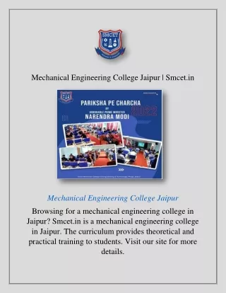 Mechanical Engineering College Jaipur