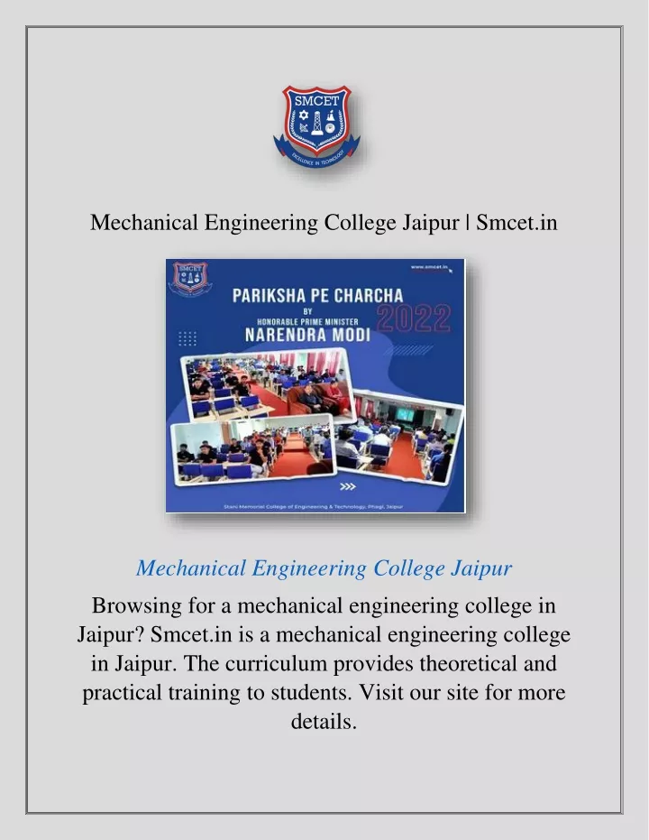 mechanical engineering college jaipur smcet in