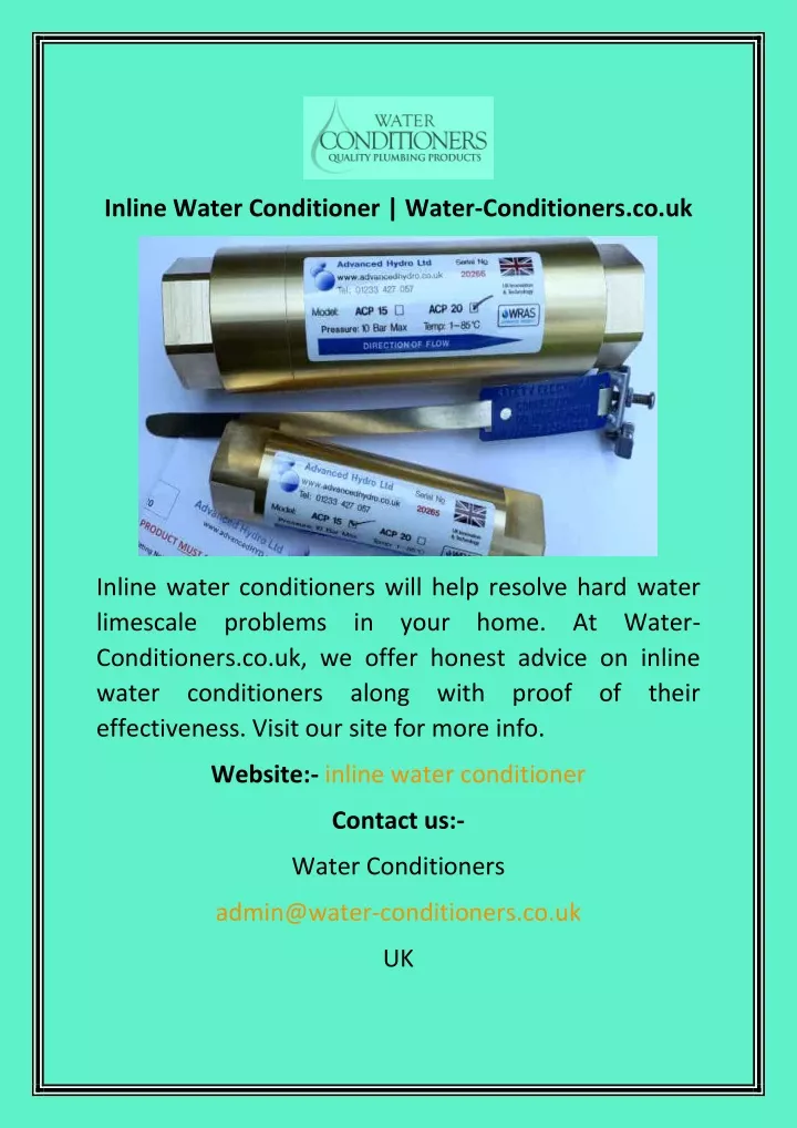 inline water conditioner water conditioners co uk