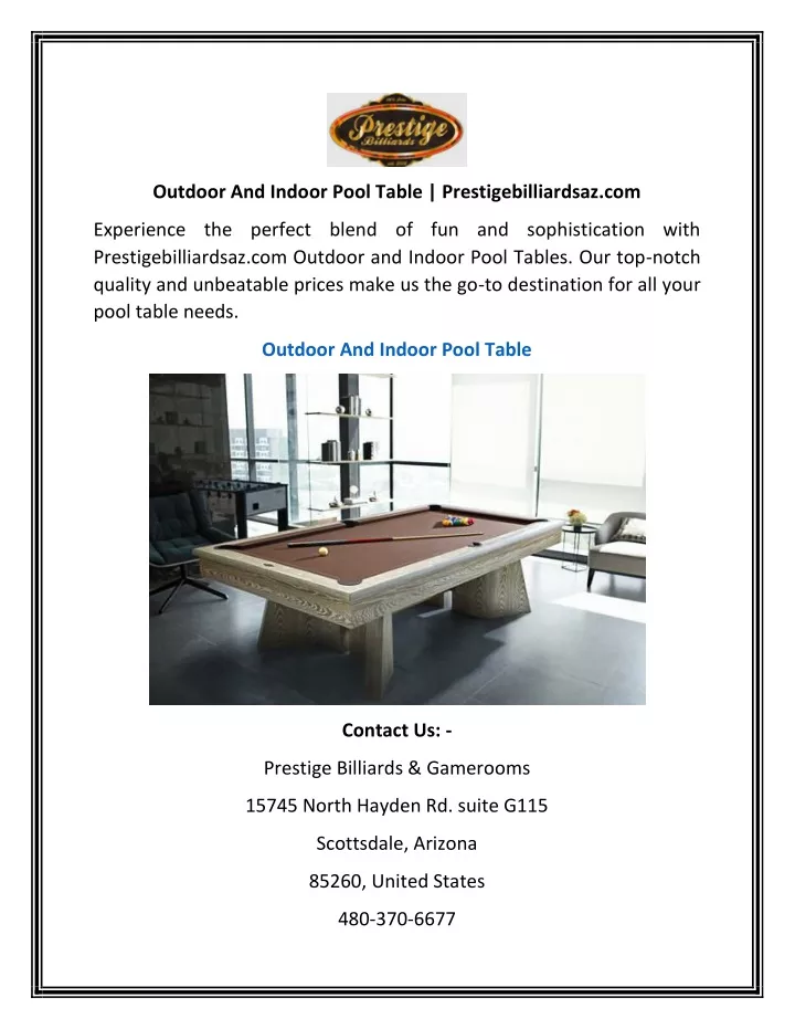 outdoor and indoor pool table prestigebilliardsaz
