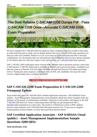 The Best Reliable C-S4CAM-2208 Dumps Pdf - Pass C-S4CAM-2208 Once - Accurate C-S4CAM-2208 Exam Preparation