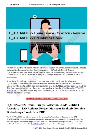 C_ACTIVATE22 Exam Dumps Collection - Reliable C_ACTIVATE22 Braindumps Ebook