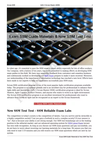 Exam SSM Guide Materials & New SSM Test Test