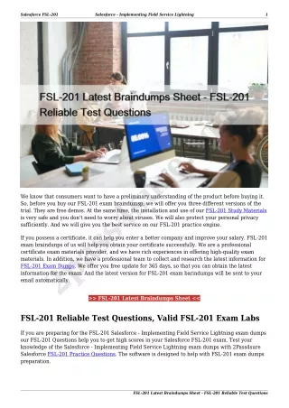 FSL-201 Latest Braindumps Sheet - FSL-201 Reliable Test Questions