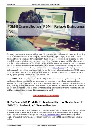 PSM-II Examcollection | PSM-II Reliable Braindumps Ppt
