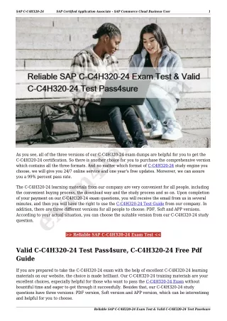 Reliable SAP C-C4H320-24 Exam Test & Valid C-C4H320-24 Test Pass4sure