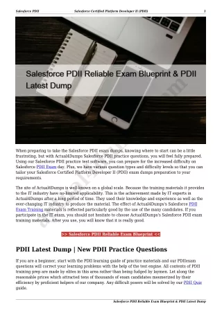 Salesforce PDII Reliable Exam Blueprint & PDII Latest Dump