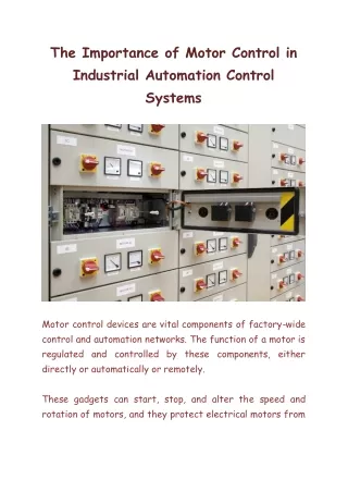 The Importance of Motor Control in Industrial Automation Control Systems